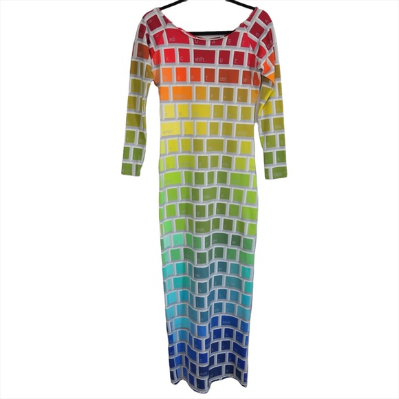 Jeremy Scott x Adidas Colorful Keyboard Key Dress RARE Rainbow Colors Maxi - Picture 2 of 12